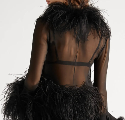 Luxury ostrich feather top party club birthday blouse date night classic stage new year holiday jacket women mesh shirt